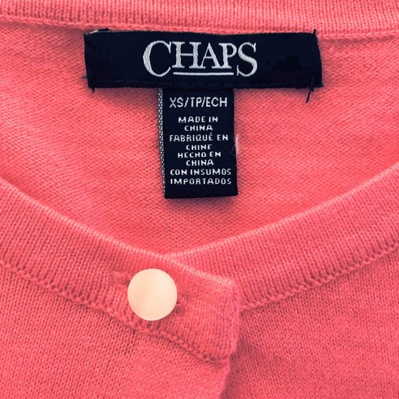 Chaps Coral Cropped Long Sleeve Cardigan-XS - Picture 3 of 6
